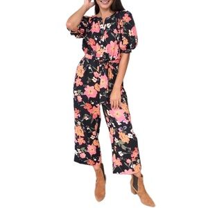 Voge Boutique Floral Cropped Leg Puff Sleeve Jumpsuit